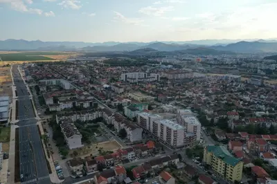 an aerial view of a city with buildings at Floret Suite in Podgorica