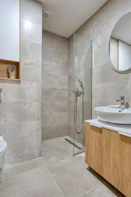 a bathroom with a shower and a sink at Princess Milena Apartments - Studio Balsa in Becici