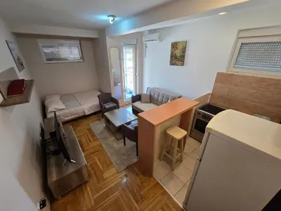 a living room with a couch and a table at Apartment tuski put in Podgorica