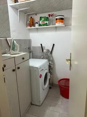 a laundry room with a washing machine and a sink at Peaceful family apartment in Budva in Budva
