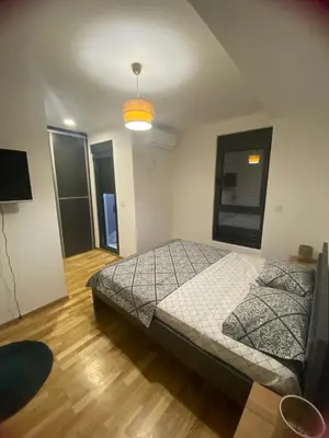 a bedroom with a bed in a room with a light at Apartman Sabi in Bar