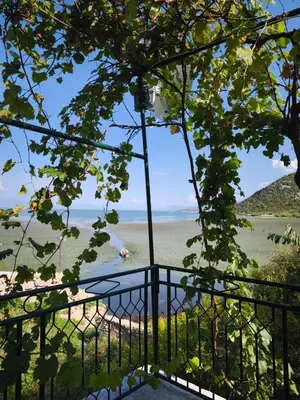 a view of the beach from the balcony of a house at Pelican Bay House - Skadar Lake in Krnjice