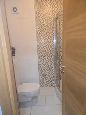 a bathroom with a toilet and a shower at City kvart Delta apartment in Podgorica