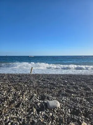 a rock on a rocky beach near the ocean at LIMONCELLO Apartment in Bar