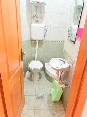a small bathroom with a toilet and a sink at Apartmani Miladinović in Sutomore