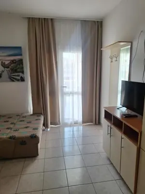 a living room with a couch and a television at Apartmani Miladinović in Sutomore