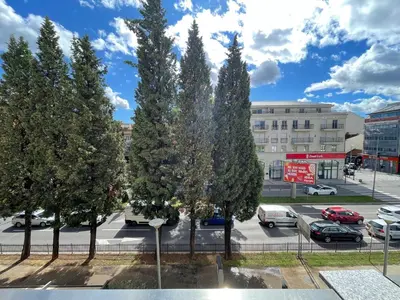 a group of trees in a parking lot at Podgorica Apartment Center in Podgorica