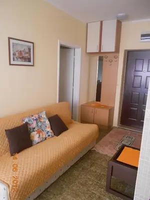 a living room with a couch and a door at Budva Apartment in Budva