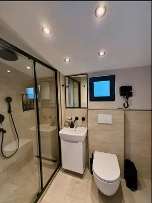 a bathroom with a toilet and a sink and a shower at LuxEcoCottage in Podgorica
