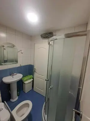 a bathroom with a shower and a toilet and a sink at Apartman 3D in Podgorica
