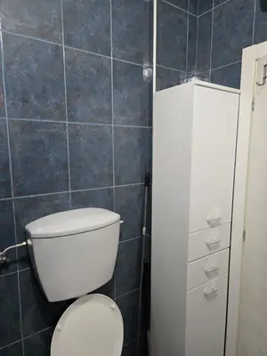 a bathroom with a toilet and a tiled wall at Sena in Bar