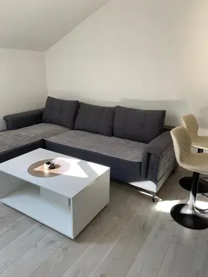 a living room with a couch and a coffee table at Andrea Apartment in Podgorica