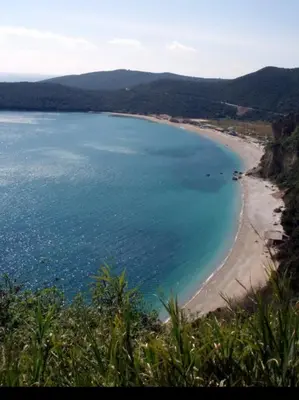 a view of a beach and the ocean at Apartmani Vila Marija in Budva