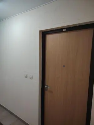 a wooden door in a room with a wall at Sicilija apartment in Podgorica
