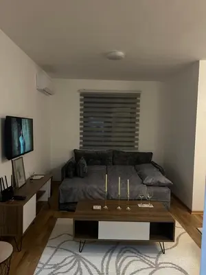a living room with a couch and a coffee table at Apartman 2937 in Podgorica