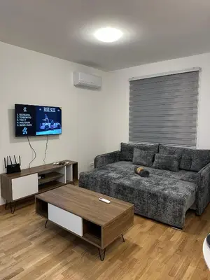 a living room with a couch and a table at Apartman 2937 in Podgorica