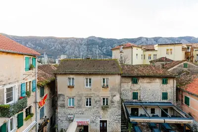 an overhead view of a city with buildings at Tara Rooms In The Heart Of Old Town Kotor in Kotor