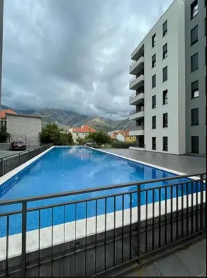 a large swimming pool on the balcony of a building at Garsonjera studio in Bar