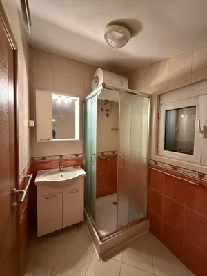 a bathroom with a shower and a sink at Vila Žuta in Bar