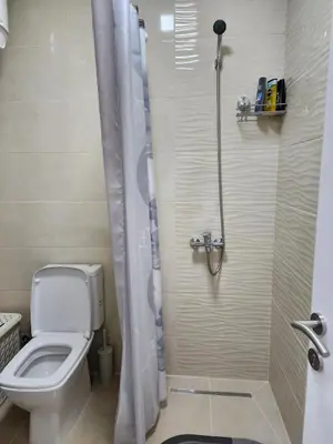 a bathroom with a toilet and a shower at Inga - Apartment Ulcinj sea view in Ulcinj