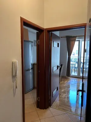 a hallway with a door open to a room at Urban studio Blok 9 in Podgorica