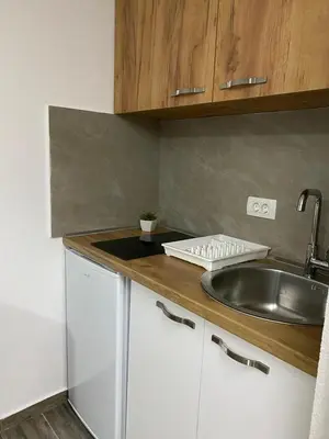 a kitchen with a sink and a counter top at Vila Seawolf Apartments in Sutomore