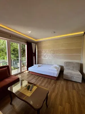 a room with a bed and a couch and a table at Oaza mira Sutomore in Bar