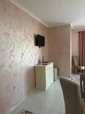 a living room with a tv on a wall at Rose Stay Podgorica in Podgorica