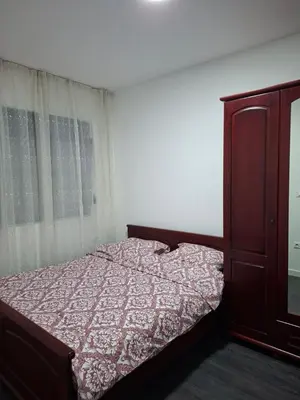 a bedroom with a bed and a dresser at Apartman Asia in Podgorica