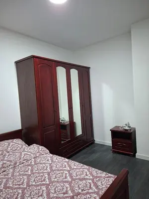 a bedroom with a bed and a dresser and a mirror at Apartman Asia in Podgorica