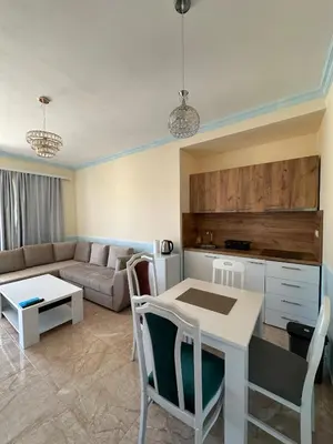 a living room with a couch and a table at Ulcinj Bay Apartmant in Ulcinj