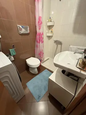 a bathroom with a sink and a toilet and a sink at Cozy apartment in the very city center in Podgorica