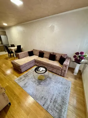 a living room with a couch and a table at Modern City Apartment in Podgorica