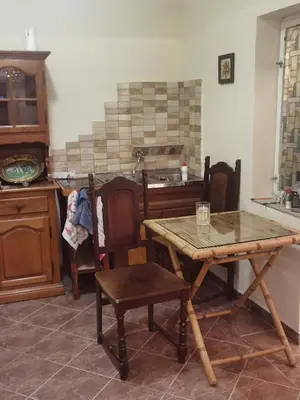 a kitchen with a table and chairs in a kitchen at Montenegrin vintage house in Mojanovići