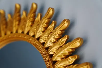 a gold mirror with a bunch of gold leaves at Green Garden Villa in Becici