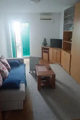 a living room with a couch and a coffee table at Apartman Vuk in Rafailovici