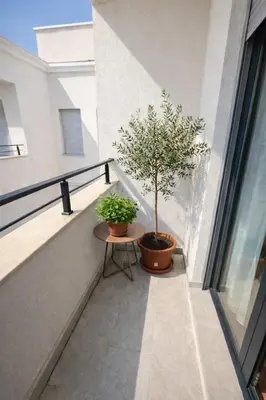a small tree sitting on the side of a building at Urban Forest Apartment - with free Garage in Podgorica