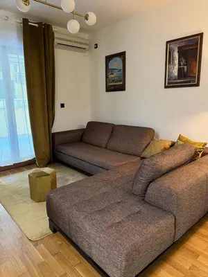 a living room with a couch at Blue Sea apartment Petrovac in Petrovac na Moru