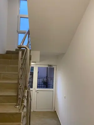 a staircase leading to a white door in a house at Jednosoban namješten stan - Cetinje in Cetinje