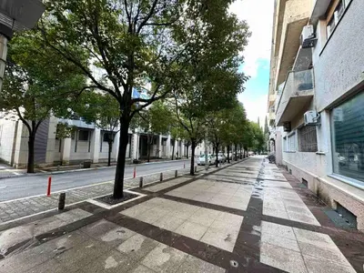 an empty city street with trees on the sidewalk at The Government District Suite in Podgorica