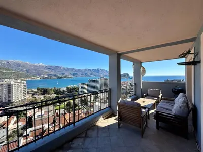 a balcony with a view of the ocean at Panoramic Sea View - Two Bedroom Apartment - Budva Center in Budva