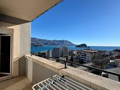 a balcony with a view of the ocean at Panoramic Sea View - Two Bedroom Apartment - Budva Center in Budva