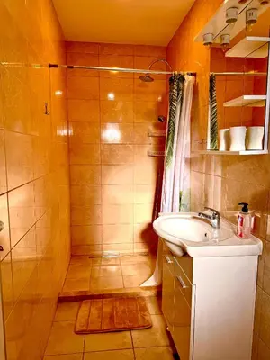 a bathroom with a shower and a sink at Adriatic Stay Apartments in Budva
