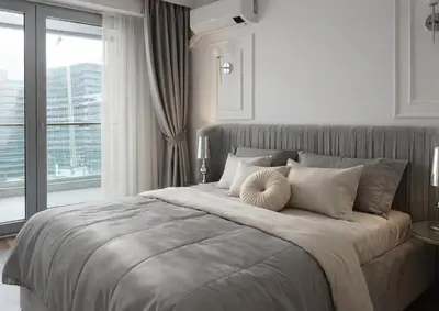 a bedroom with a large bed with a large window at Sea view luxury apart in Tq plaza in Budva