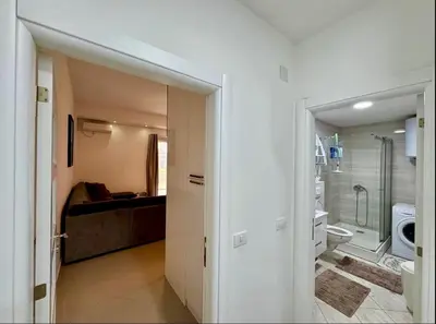 a bathroom with a walk in shower and a toilet at Bar Lux Two-Bedroom apartment in Bar