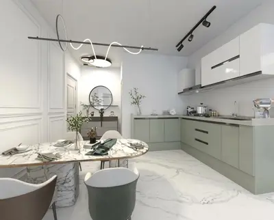 a kitchen with a table and chairs in a room at Hotel & SPA Ricardo Residence in Ulcinj