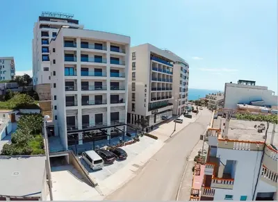 an aerial view of a city street with tall buildings at Etihad Apartments&Spa in Ulcinj
