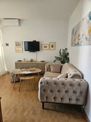 a living room with a couch and a table at Apartment Srdanovic in Budva