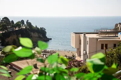 a view of the ocean from a house at Apartments Bogojevic in Ulcinj