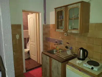 a small kitchen with a sink and a toilet at Guest House Dragomir in Sutomore